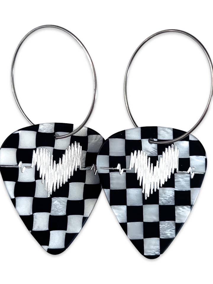Groupie Love Checkerboard Single Guitar Pick Hoop Earrings for wholesale by Groupie Love