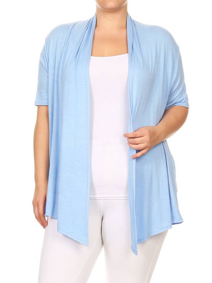MOA COLLECTION - Wholesale Cardigan - Women's - Women's Plus Size Short Sleeves Draped Solid Cardigan24