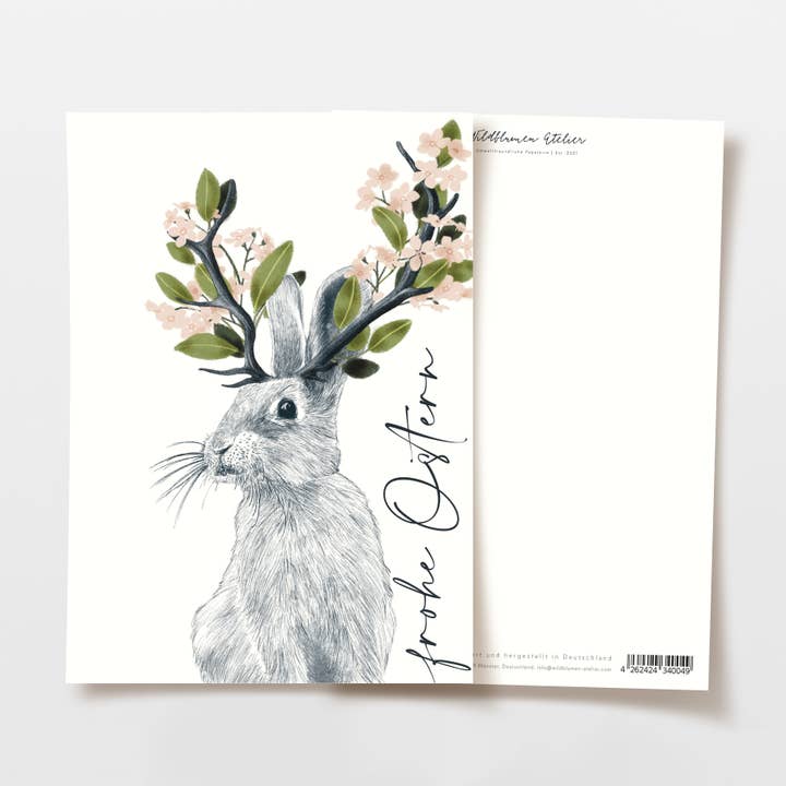 Osterkarte Hase Blumen Frohe Ostern, FSC zertifiziert für den Großhandel von Wildblumen Atelier