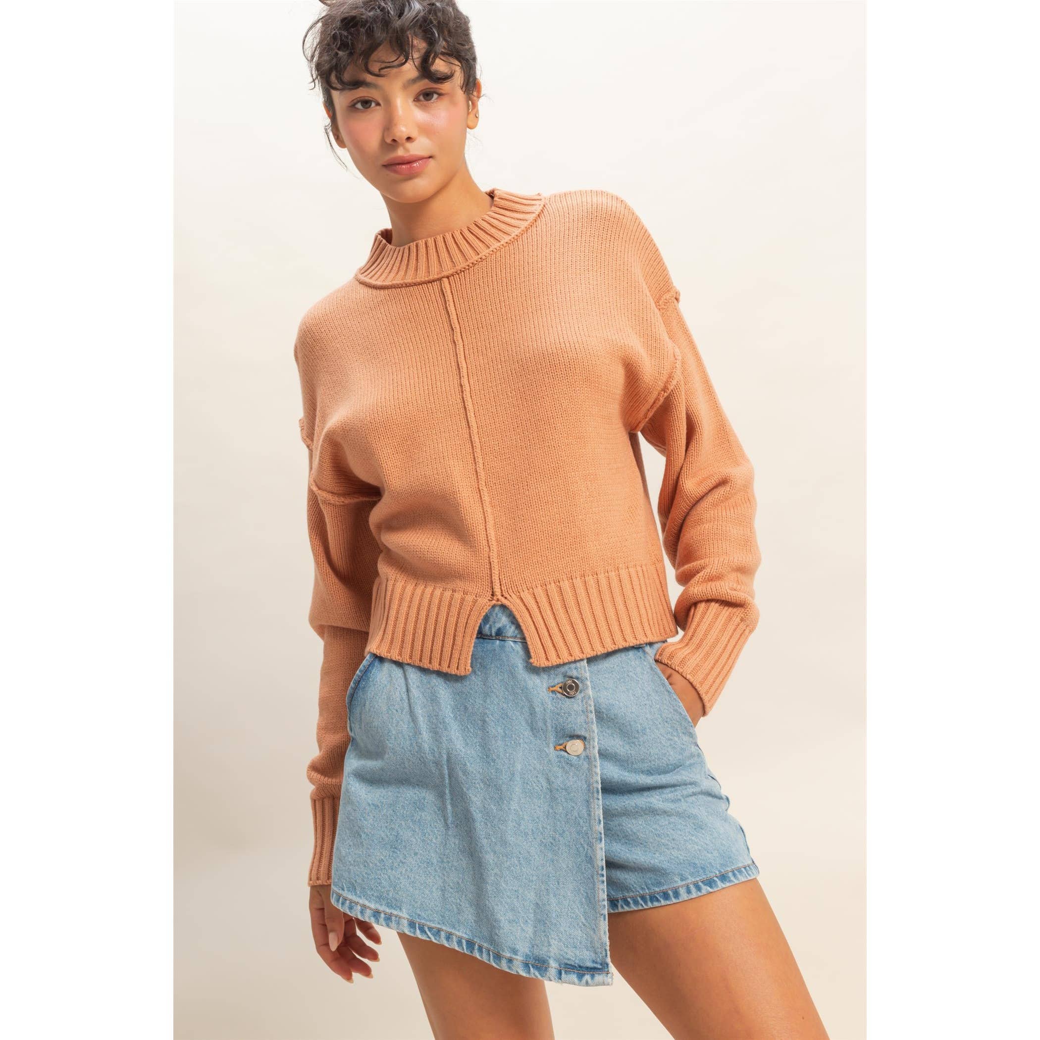 HYFVE – Großhandel Strickpullover – Damen – Pullover mit Stehkragen und Naht vorne0