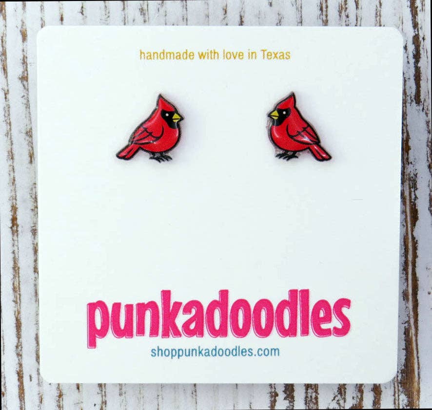 Punkadoodles.co - Wholesale Stud/Post Earrings - Cardinal Bird Earrings