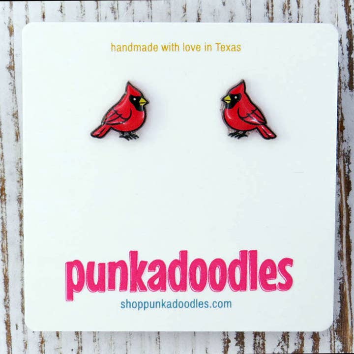 Cardinal Bird Earrings for wholesale by Punkadoodles.co