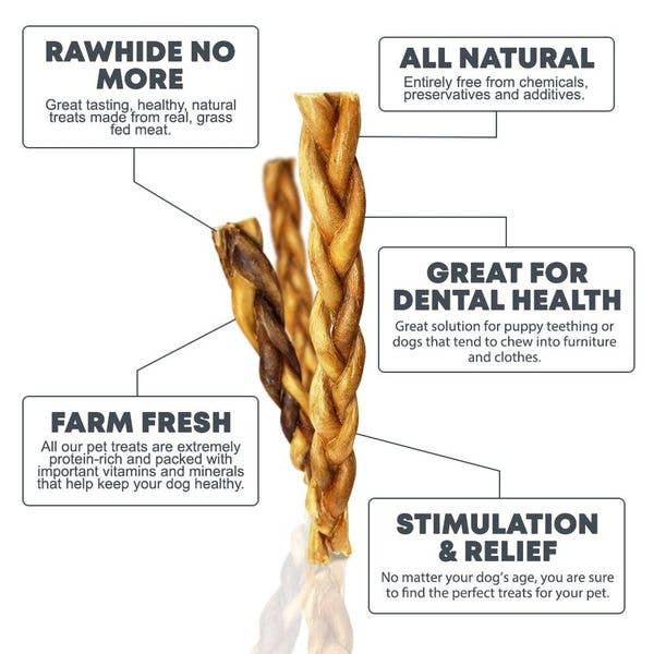 Hotspot Pets - Wholesale Pet Treats - Dog - 12'' Natural Braided Premium Bully Sticks Dog Treats 6 COUNT2