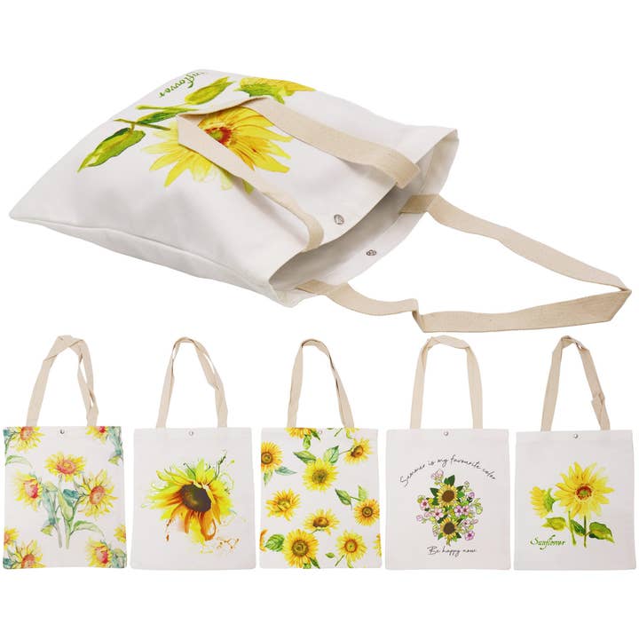 ASSORTED Sunflower Print Canvas Tote Bag for wholesale on Faire