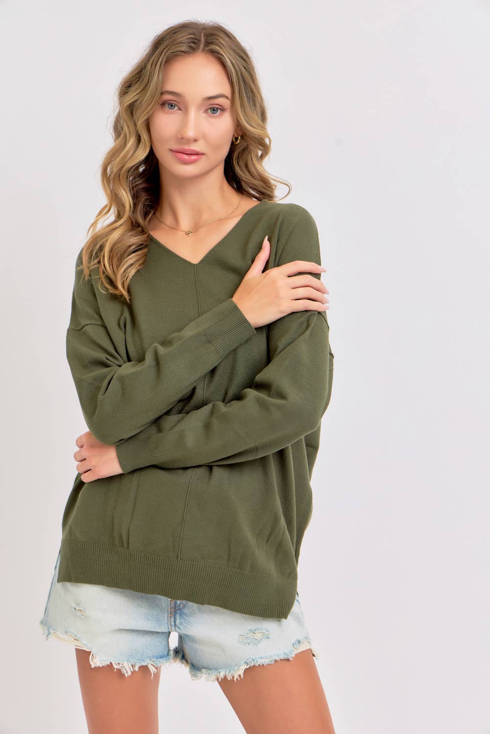 Sweet Lovely by Jen - Vendita all'ingrosso Top in maglia - Donna - Maglia morbida e confortevole casual con scollo a V27