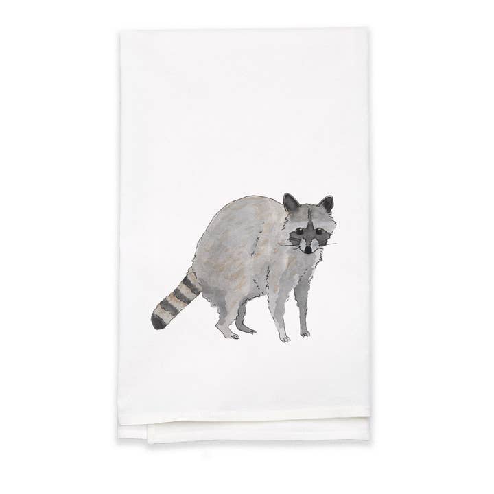 Flour Sack Tea Towel - Raccoon on White Background for wholesale by The Hare and The Hart