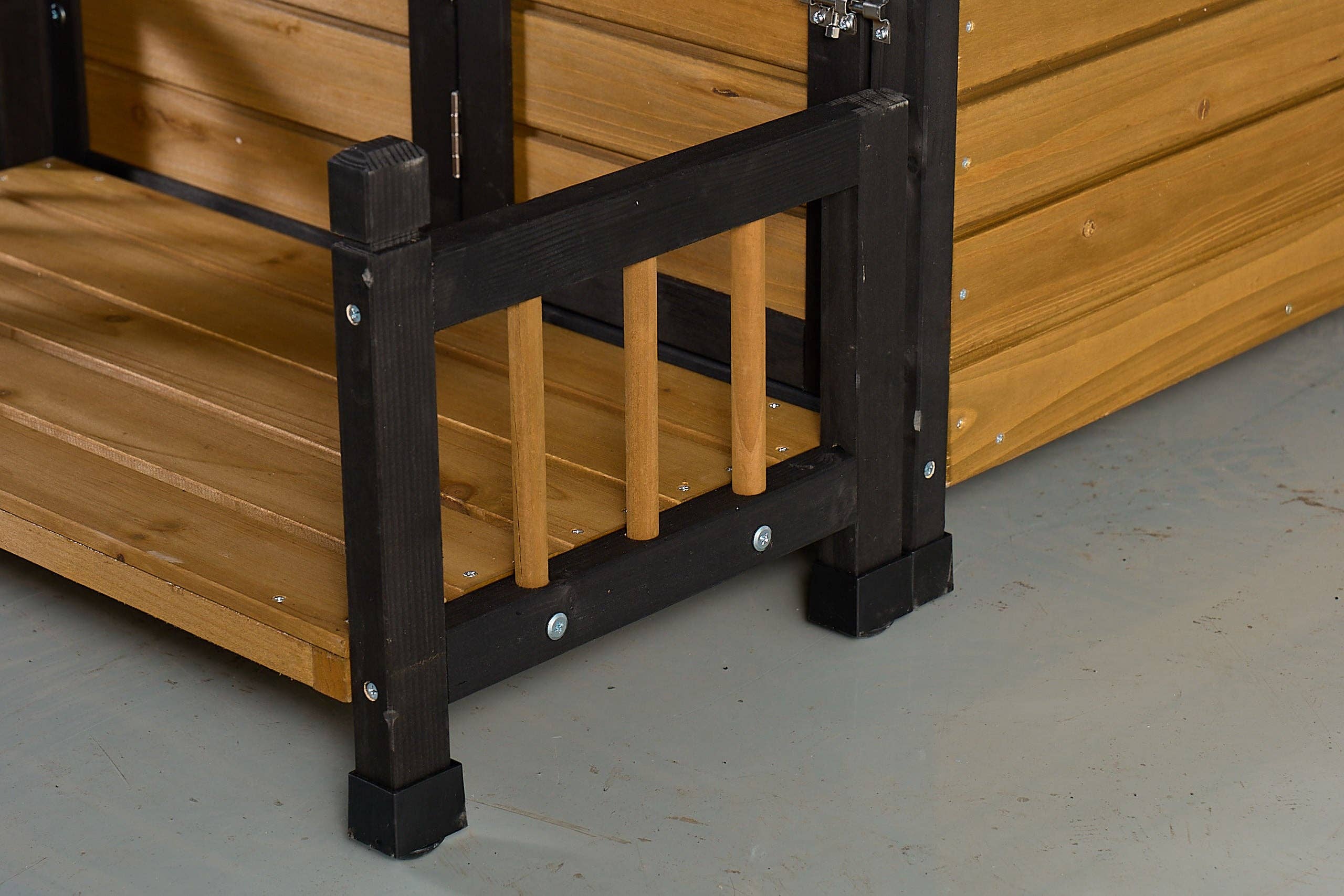 39F Inc. - Wholesale Pet Deodorizing Spray - Large Yellow Wooden Dog House with Storage, Feeding Station 7