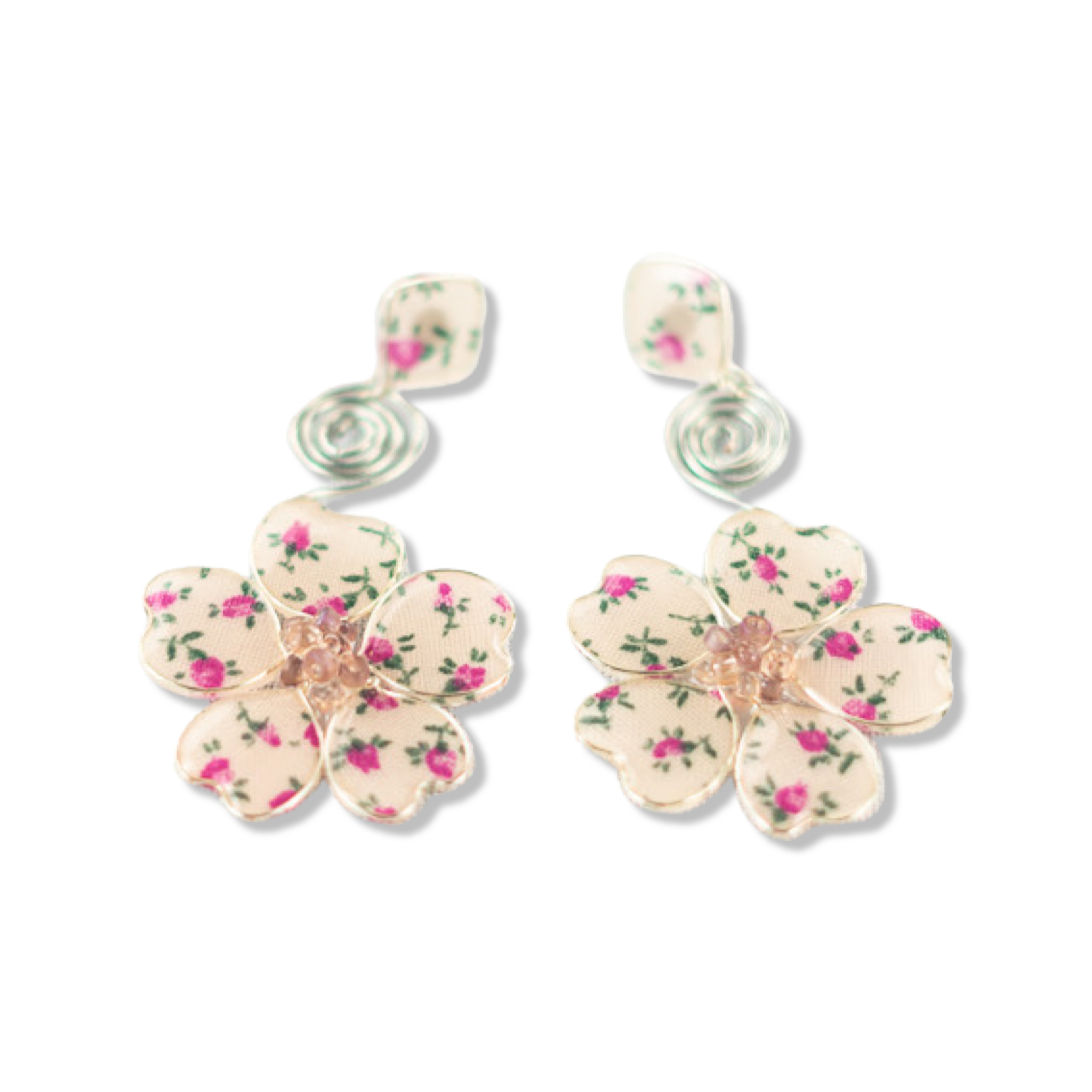 Perennial Peaces - Wholesale Dangle Earrings - Pink Flower Power Stud Spiral Dangles1
