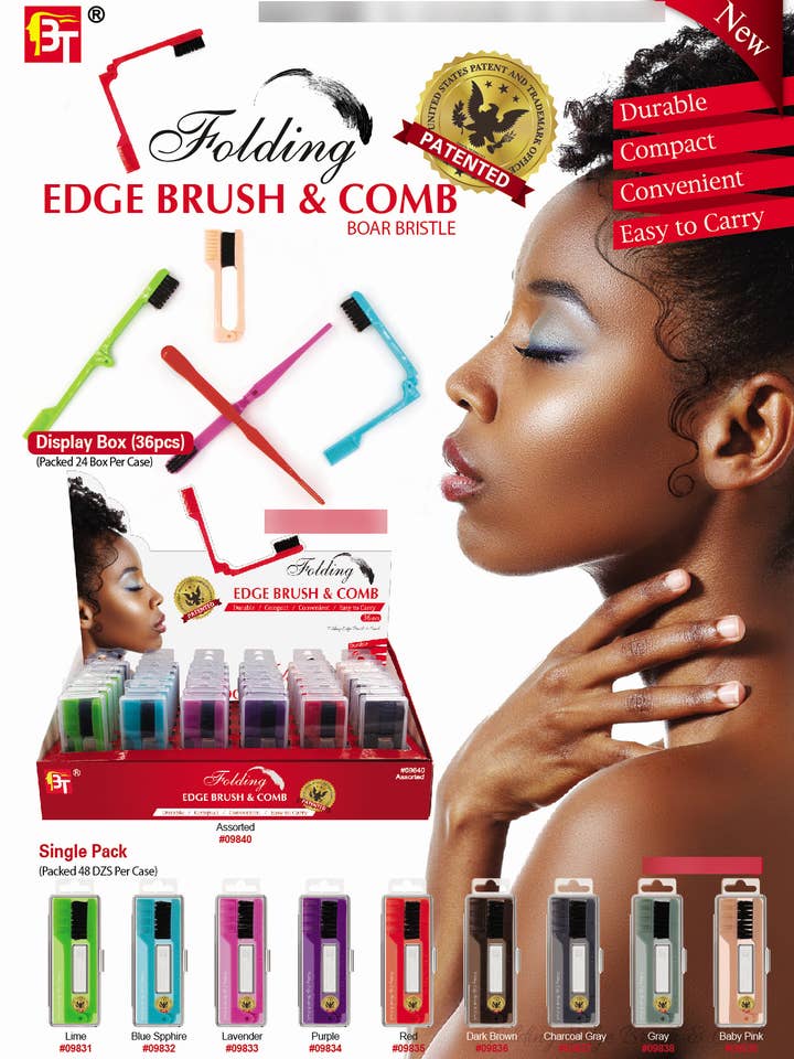 FOLDING EDGE BRUSH & COMB DISPLAY (36PC) for wholesale by MI Hair Distribution