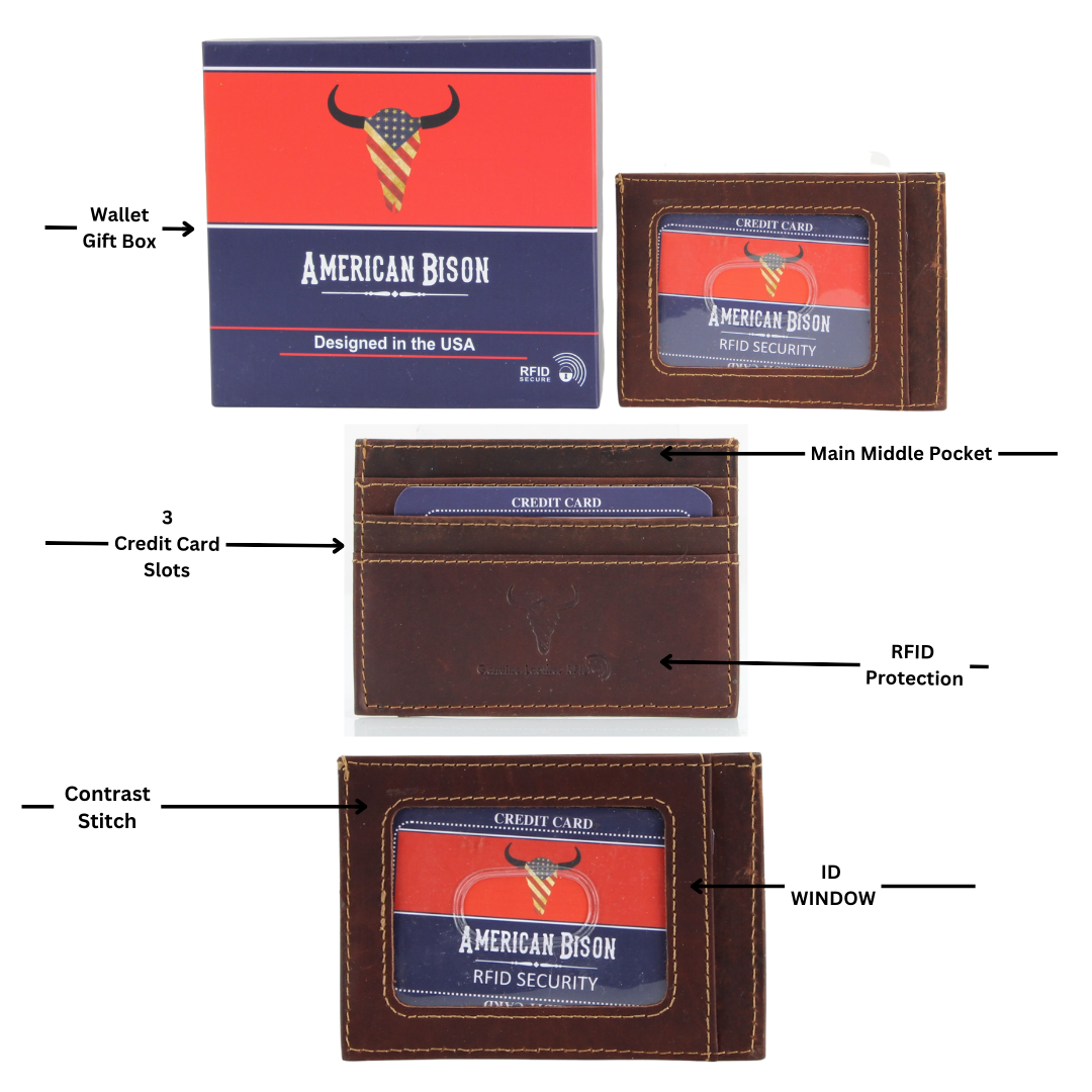 Leather Impressions Inc - Vente Porte-cartes – unisexe - Étui à cartes en cuir RFID Bison américain 80351