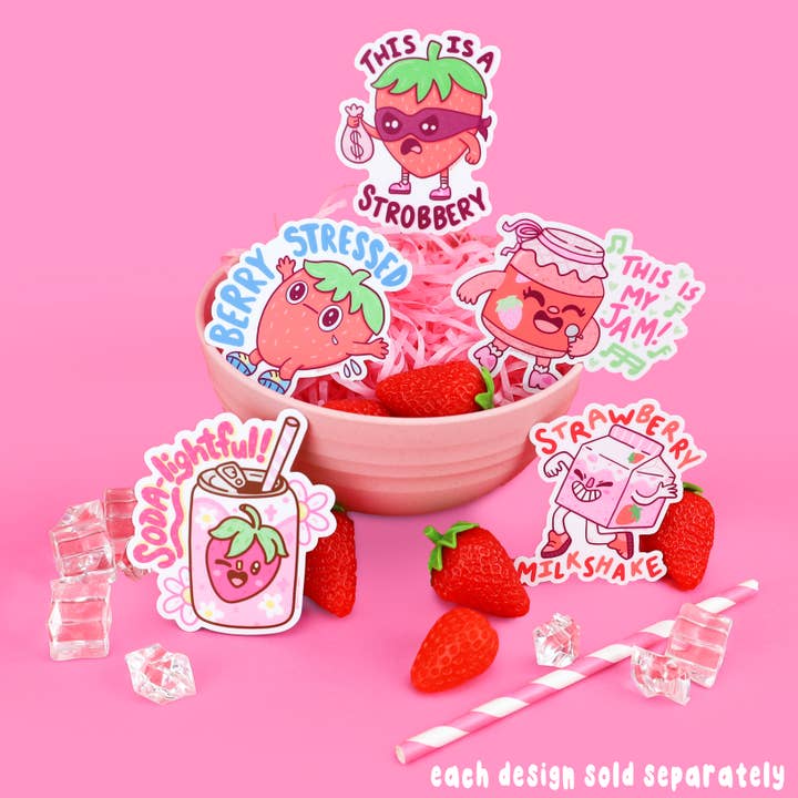 Turtle's Soup - Wholesale Sticker - Berry Stressed Anxiety Panic Funny Strawberry Vinyl Sticker1