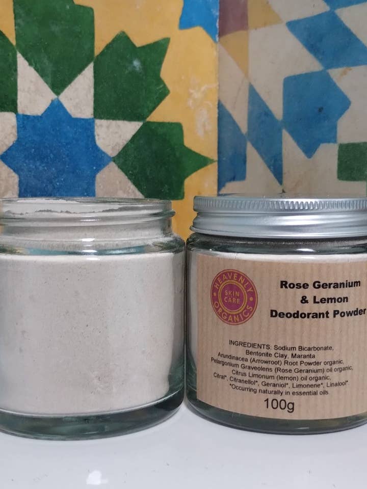 Rose Geranium & Lemon Deodorant Powder for wholesale by Heavenly Organics Skin Care