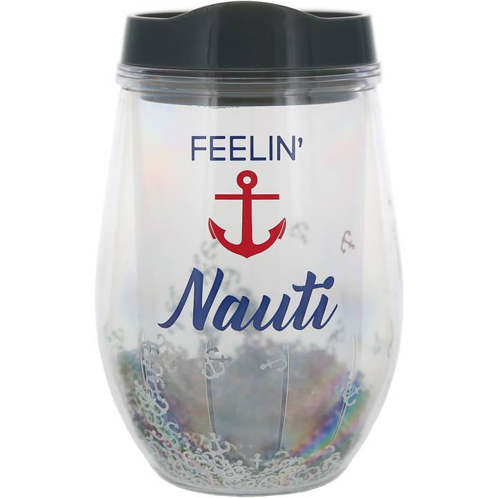 Feelin' Nauti - 12 oz Acrylic Stemless Wine Glass with Lid for wholesale by Pavilion
