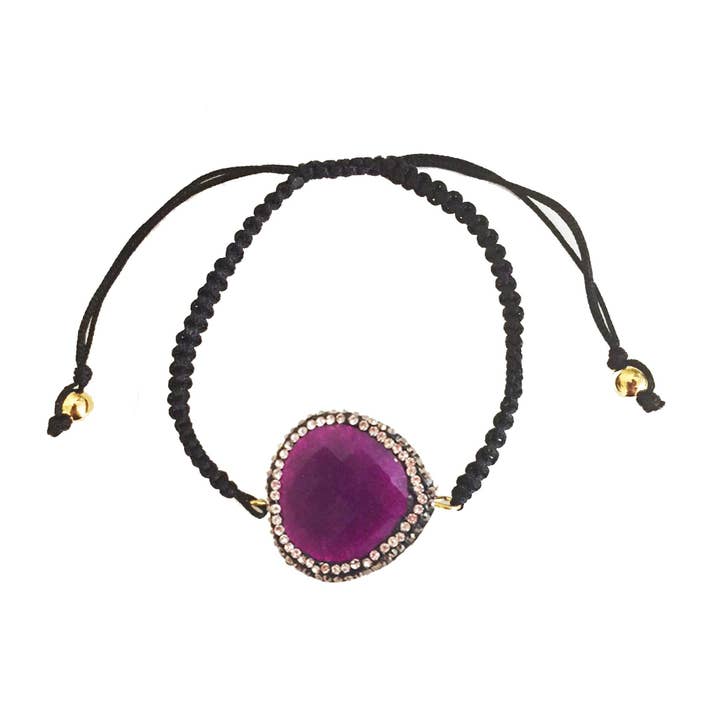 Pulsera de macramé en jade púrpura y negro Vie Boheme para venta al por mayor de Kevia