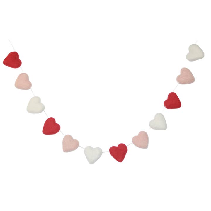 Red Blush White Felt Heart Garland for wholesale by JuJuBee Goods
