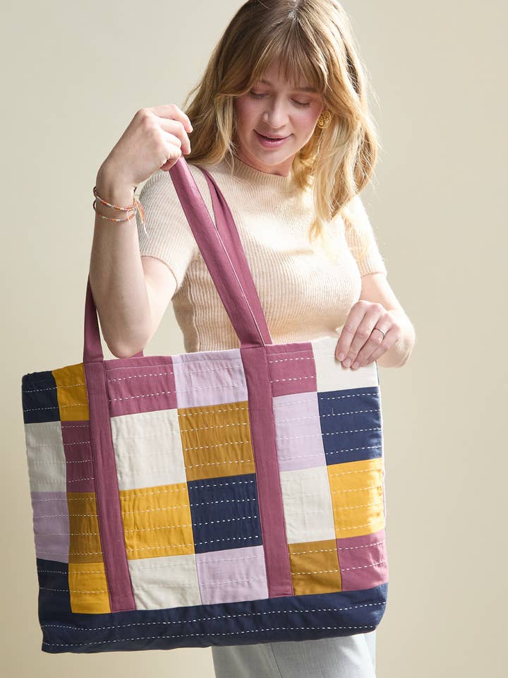 Checkered Canvas Tote Bag for wholesale by Anchal