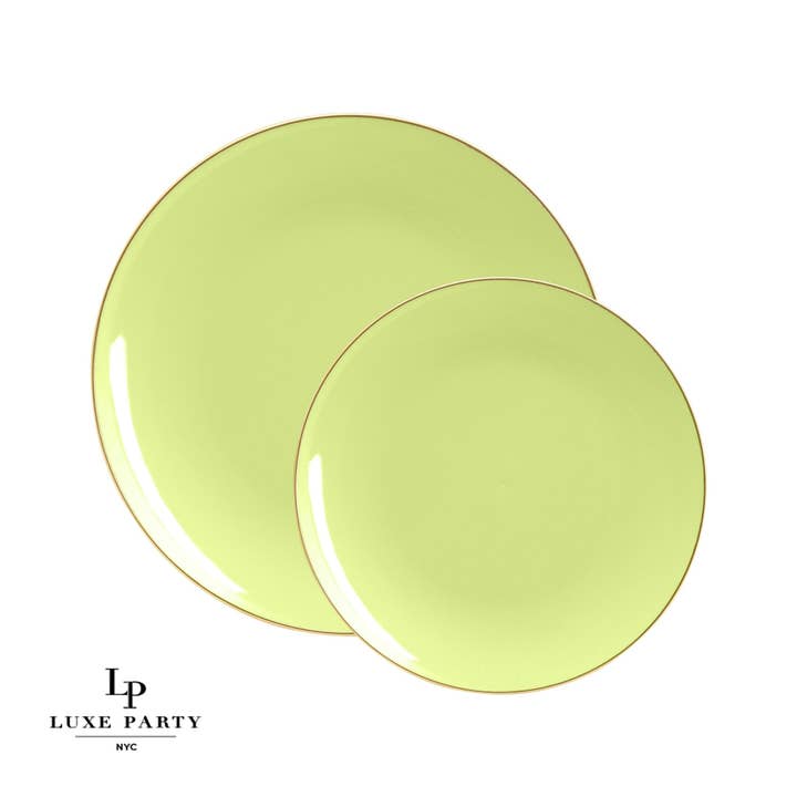 Luxe Party - Wholesale Disposable Plate - Lime • Gold Round Plastic Plates | 10 Pack