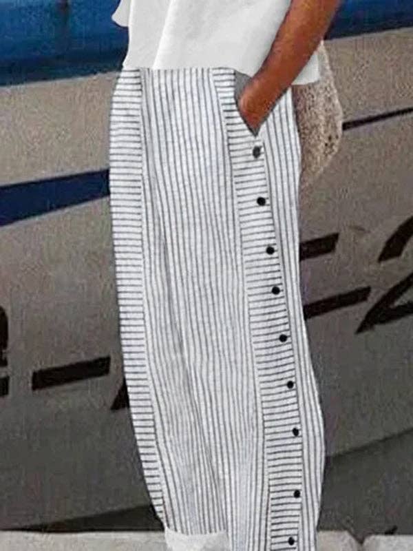 UZ Wholesale Store - Vente Pantalon – femme - Pantalon ample rayé avec poches et boutons2