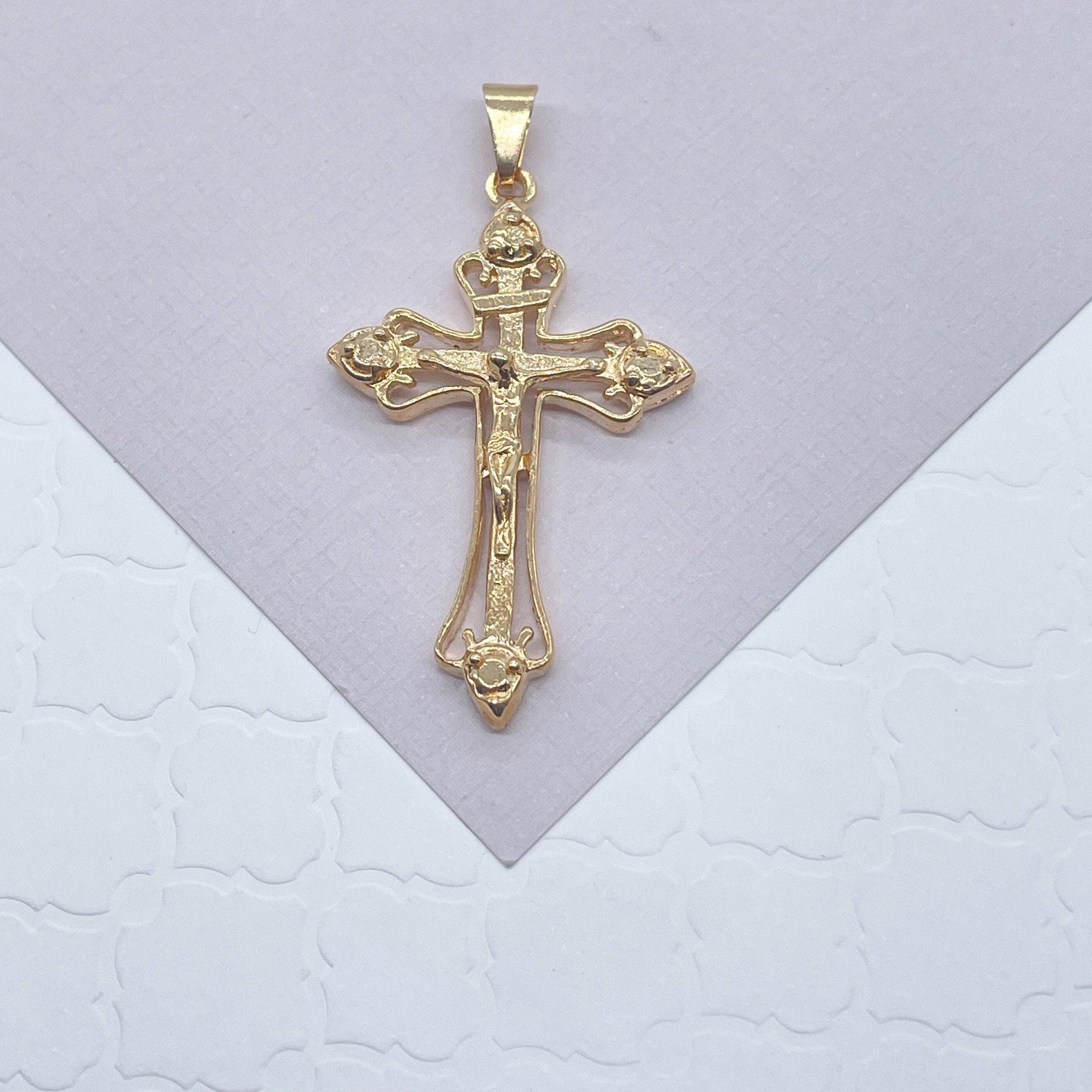 Milie - Wholesale Individual Charm/Pendant - 18k GF Crucifix Cross Pendant With Christ Image