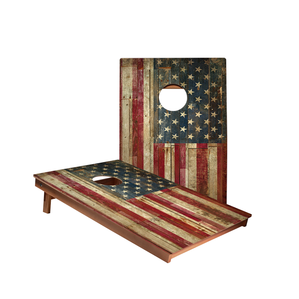 American Cornhole Association - Wholesale Cornhole - Rustic USA Flag Backyard 2300 Cornhole Boards0