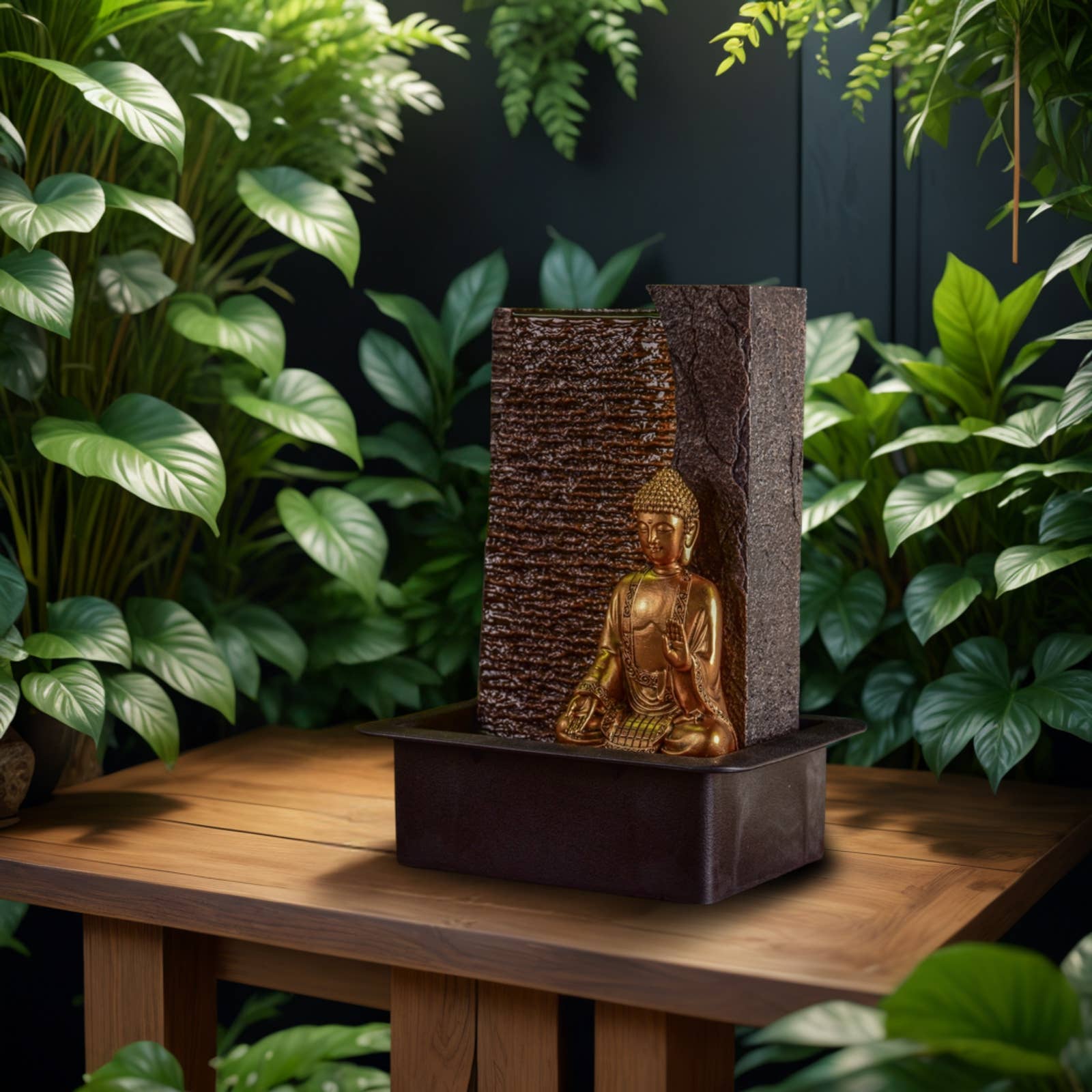 Zen'Arôme - Wholesale Decorative Tabletop Object - Jati Water Wall Fountain - Removable Buddha and LED Lighting12