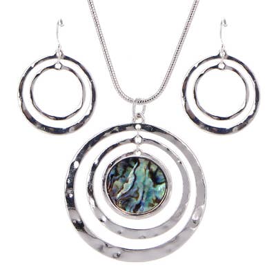 FR4753 2-Ring Layer Abalone Hammered Circle Necklace Set for wholesale by 0011 PREMIERE