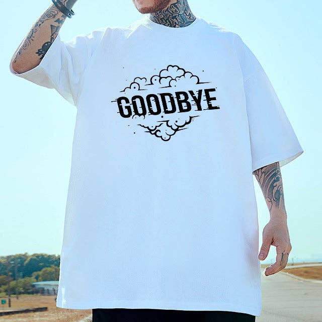 T-shirt da uomo in cotone con stampa a lettere GOODBYE per la vendita all'ingrosso da parte di novaxau