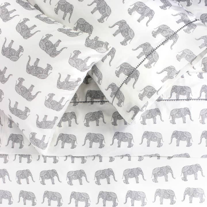 Elephants Printed Cotton Sheet Set for wholesale by Mélange Home