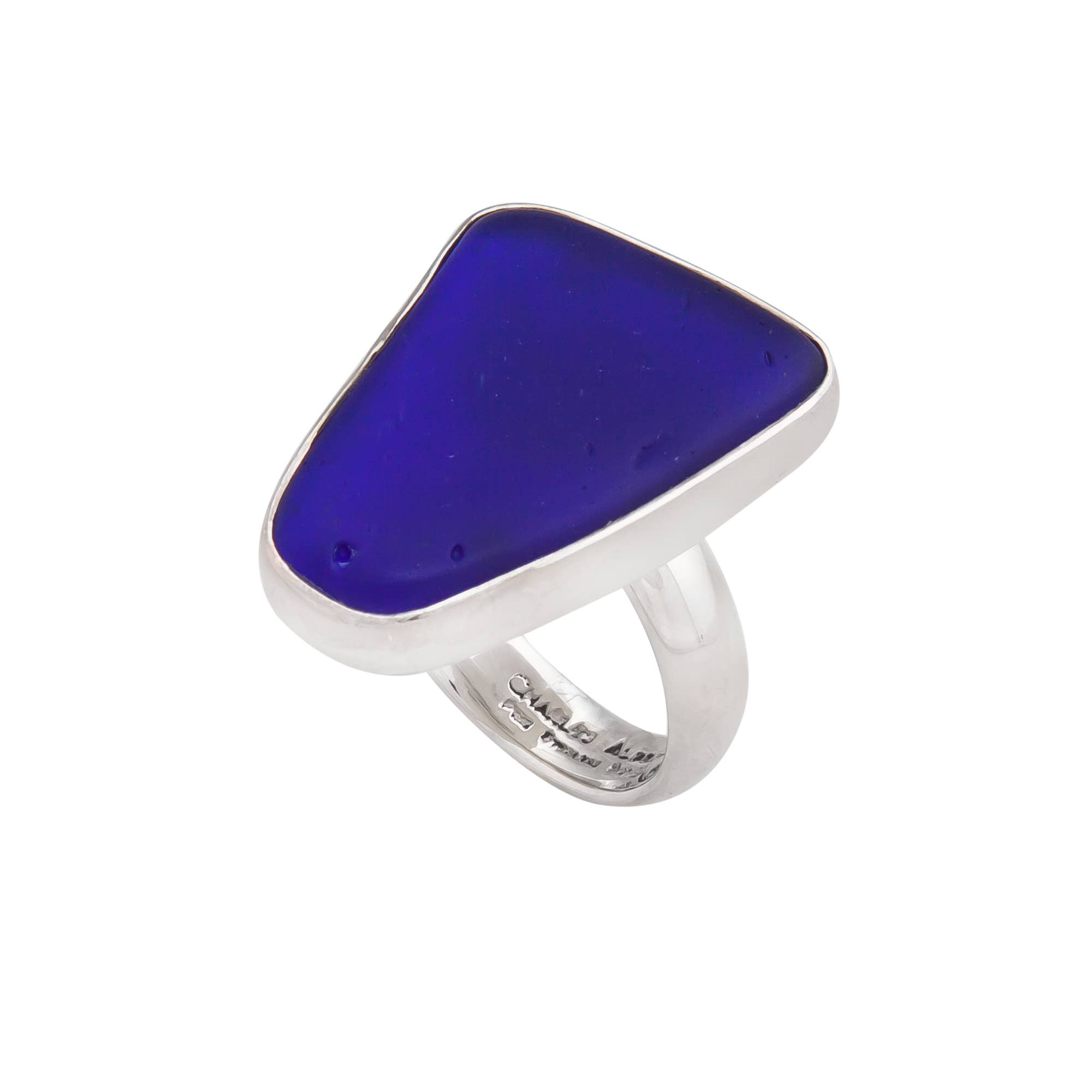 Charles Albert Inc - Wholesale Cocktail/Statement Ring - Sterling Silver Cobalt Blue Recycled Glass Adjustable Ring2