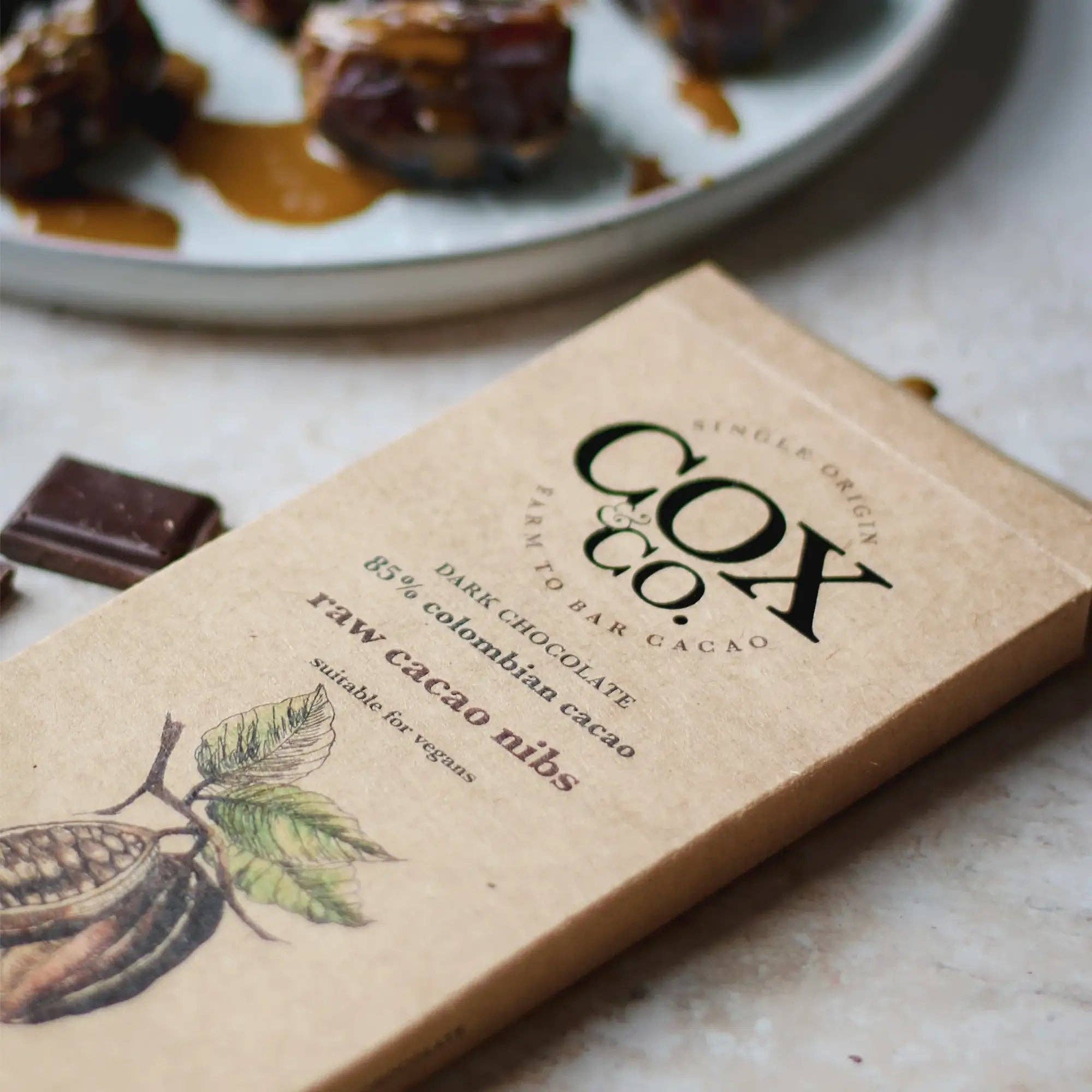 Cox&Co – wholesale Chocolate bar – Raw Cacao Nibs 85% Dark Chocolate  Bar - 70g2