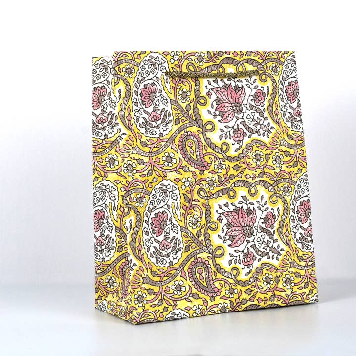 Diseño Paisley | Amarillo Rosa | Bolsa de Regalo de Papel Ecológico para venta al por mayor de PaperSpree