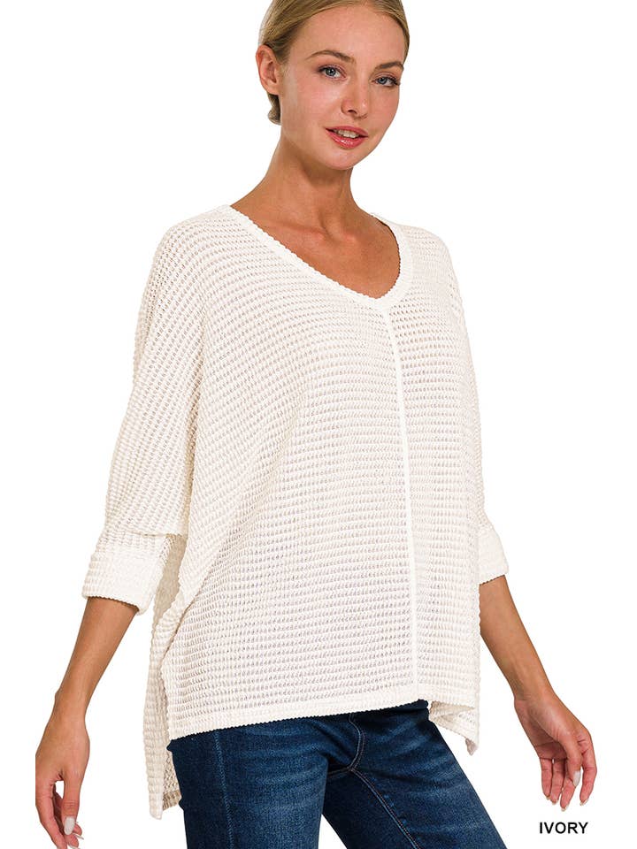 42POPS - Wholesale Knit Sweater - Women's - `.V Neck Hi Low Hem Jacquard Sweater32