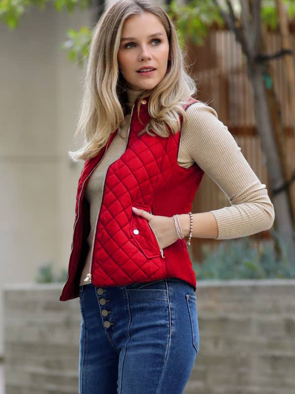 42POPS - Venta al por mayor Chaleco de abrigo - Mujer - .._ Chaleco Acolchado con Ribete de Ante de Corte Entallado13