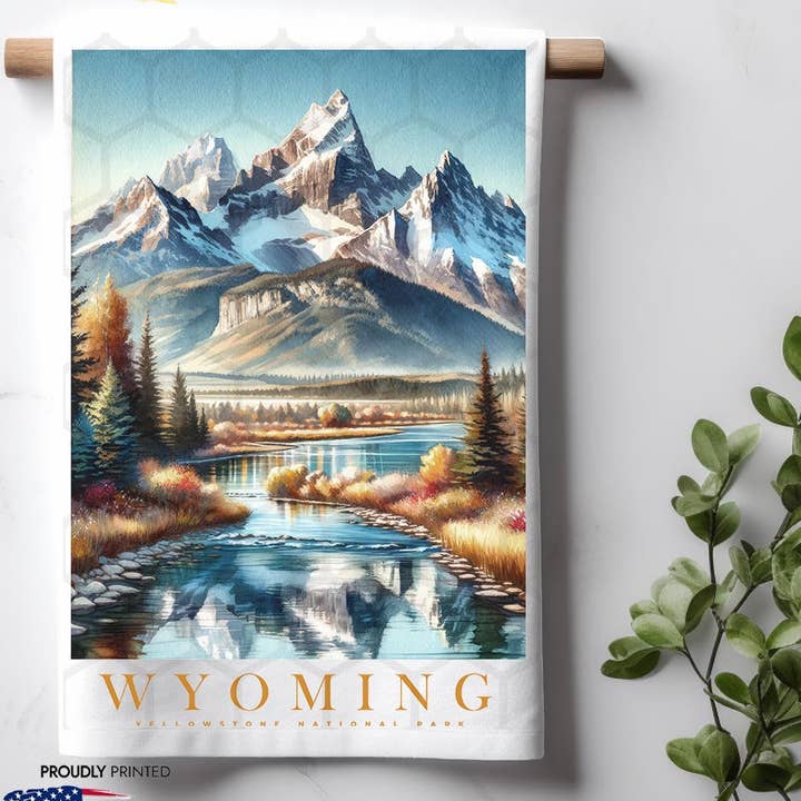 Wyoming Landmark & Landscape Aquarel keukenhanddoek voor wholesale door ADDLE iNK