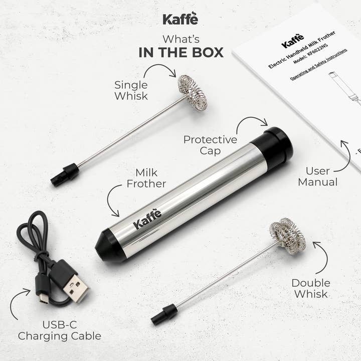 Kaffe - Wholesale Kitchen Tool/Gadget - Kaffe Rechargeable Milk Frother - USB-C,12,000 RPM, 2 Whisks