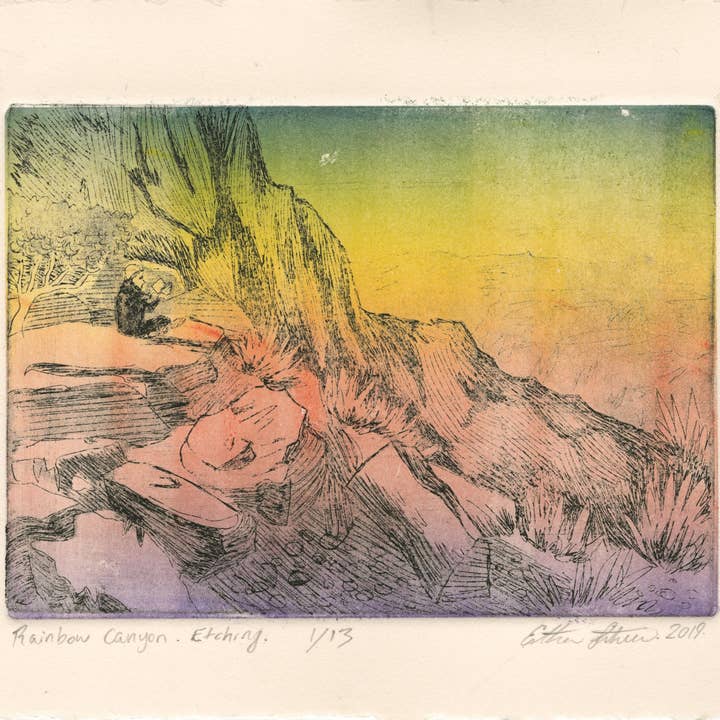 Grand Canyon Etching Print | Arizona Handmade Wall Art | Rainbow Art for wholesale by Esther Sketch