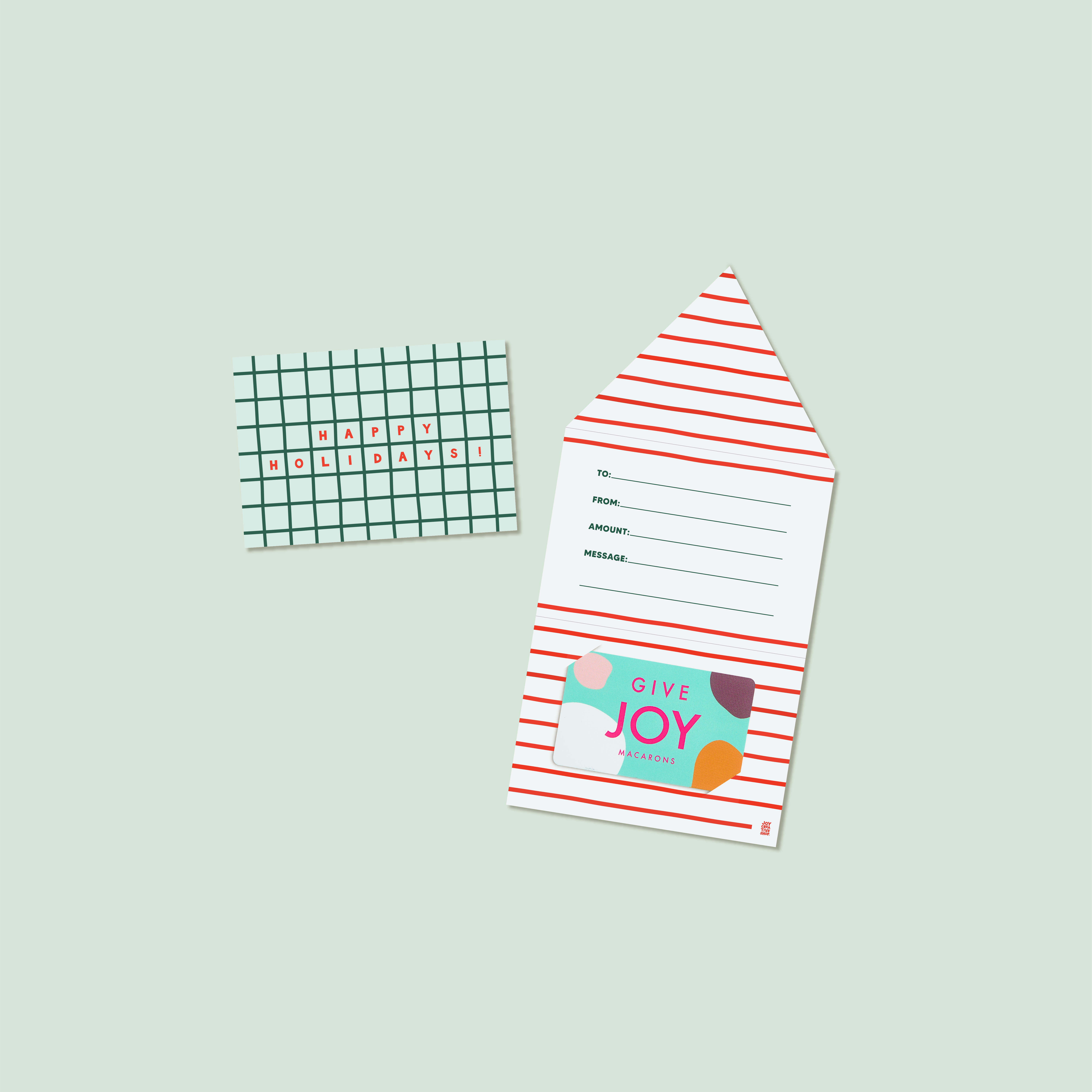 Joy Creative Shop - Wholesale Christmas Card - Holiday Gift Card Holders - Mint Grid (Set of 4)1