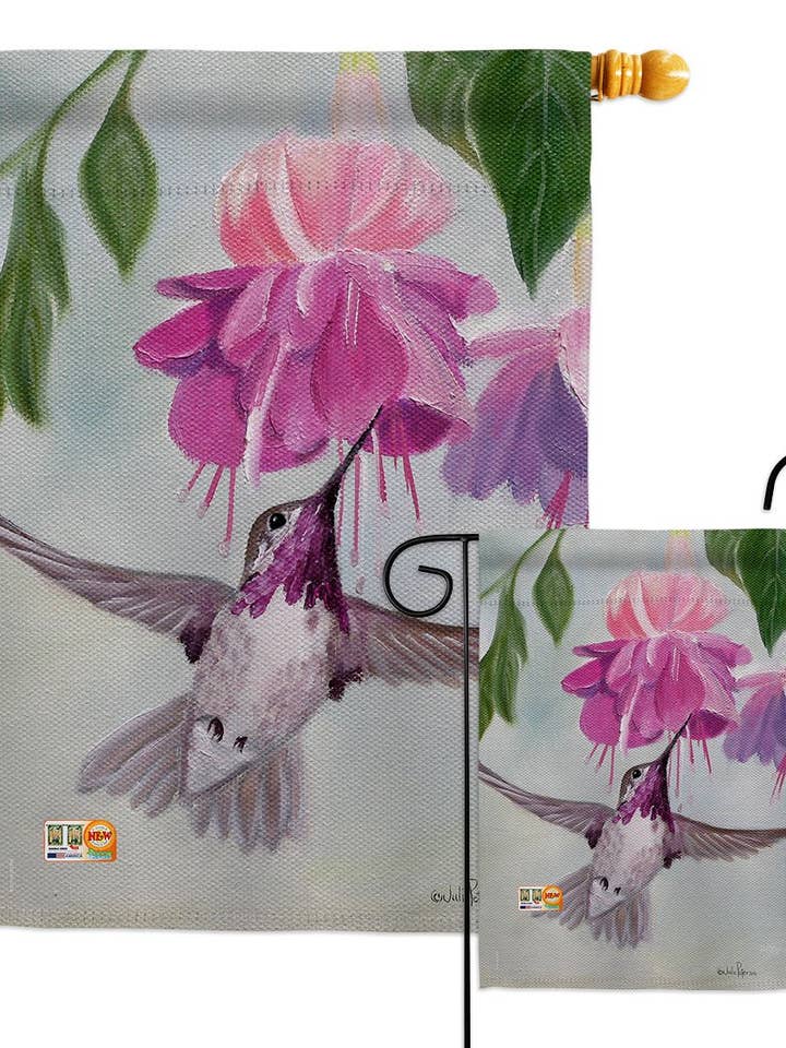 Flight of Hummingbird Animals Drapeau décor floral oiseau pour la vente par Two Group Flag Co