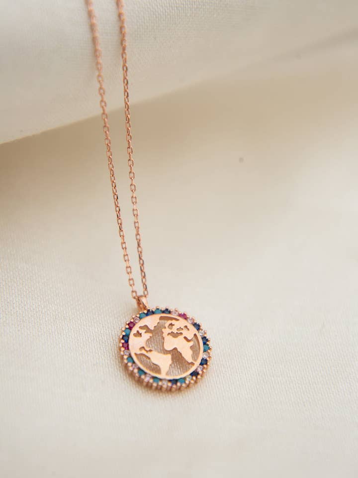 Women's Elegant World Design 925 Sterling Silver Necklace for wholesale by Volenia Silver