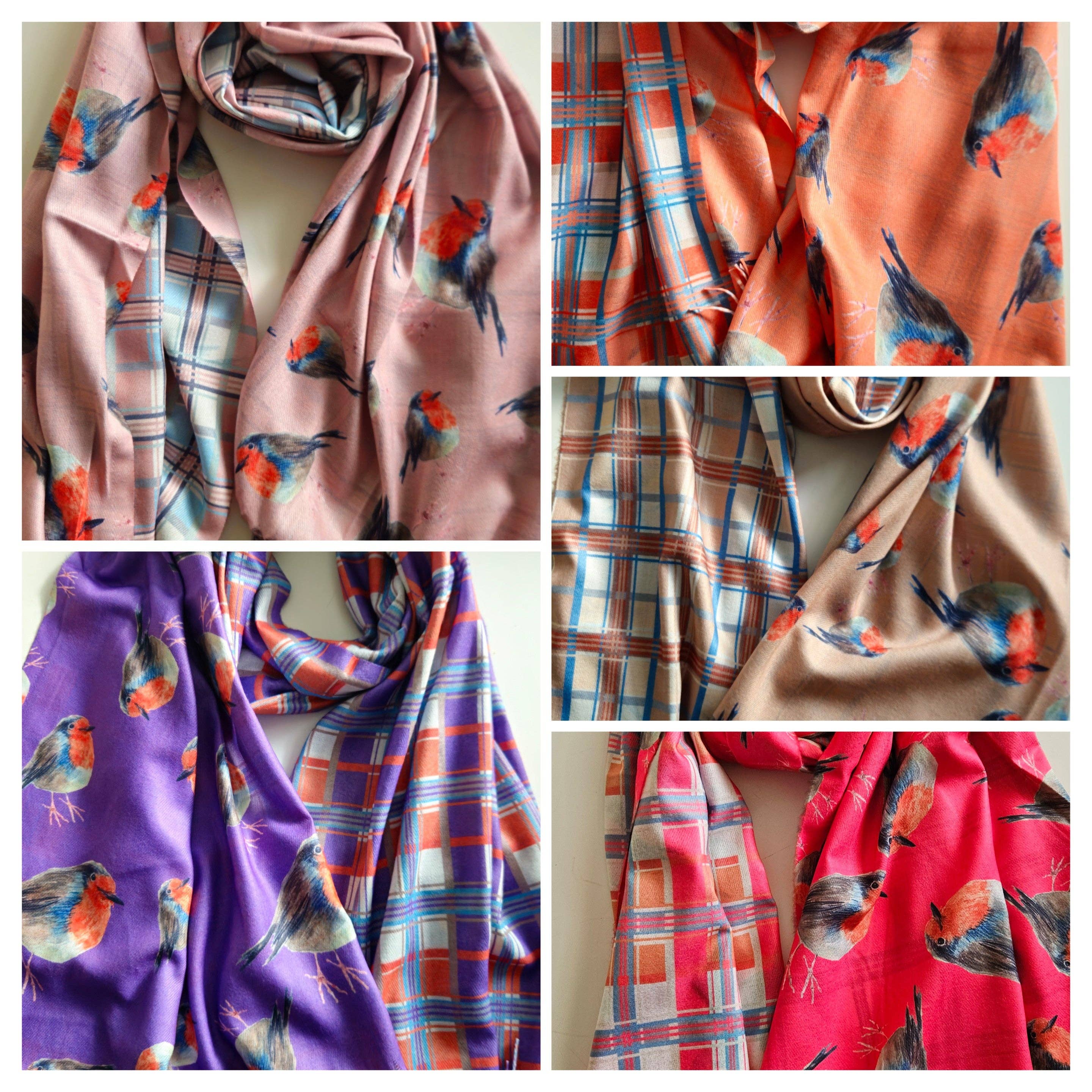 Shimena - Wholesale Scarf - Women's - Double-Sided Robin & Tartan Pashmina14