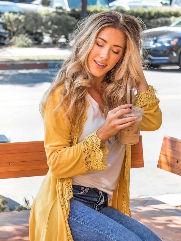 Tickled Teal - Wholesale Cardigan - Women's - 3/4 Sleeve Lace Trim Cardigan11