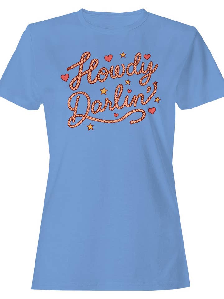 Howdy Darlin’ Western Damen-T-Shirt Carolina-Blau für den Großhandel von TShirtGuys.com