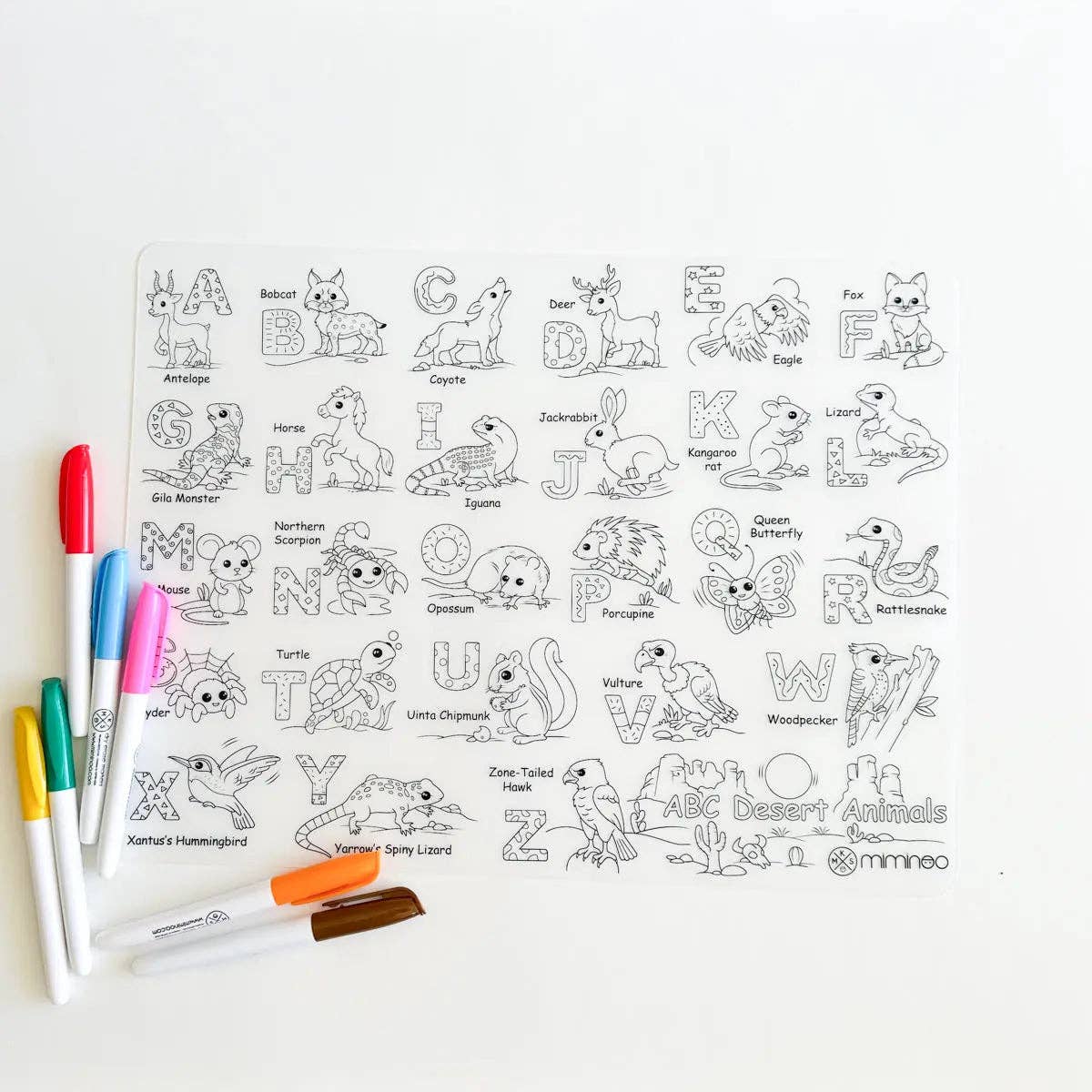 Miminoo - Wholesale Coloring Mat - Kids & Baby - Silicone Reusable Coloring Mat & Markers Set - Desert Animals ABC7
