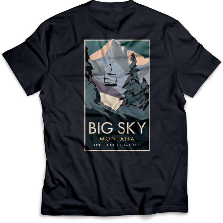 Big Sky Mountain Comfort Colors True Navy Color SS T-Shirt for wholesale by M&W Design Co - Travel Posters