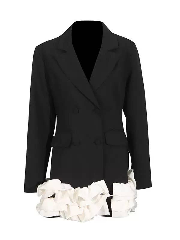 Productseeker - Wholesale Blazer - Women's - DR803Y Elegant Ruffle Hem Contrast Stitching Suit Dress0
