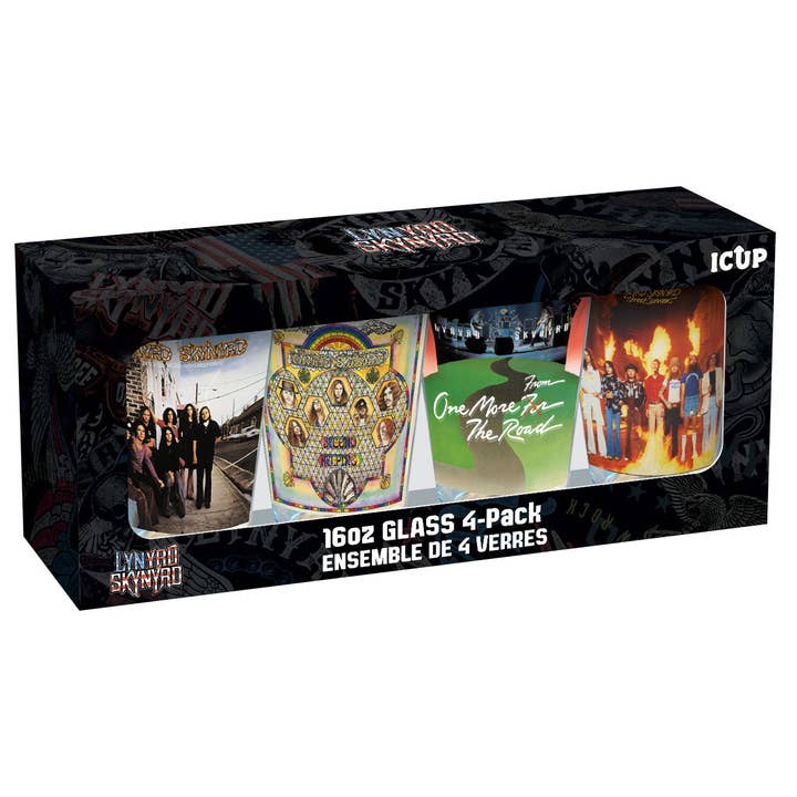 Lynryd Skynyrd Drinking Glass Set (4-Pack / 16oz) for wholesale by AQUARIUS, GAMAGO, ICUP, & ROCK SAWS by NMR Brands