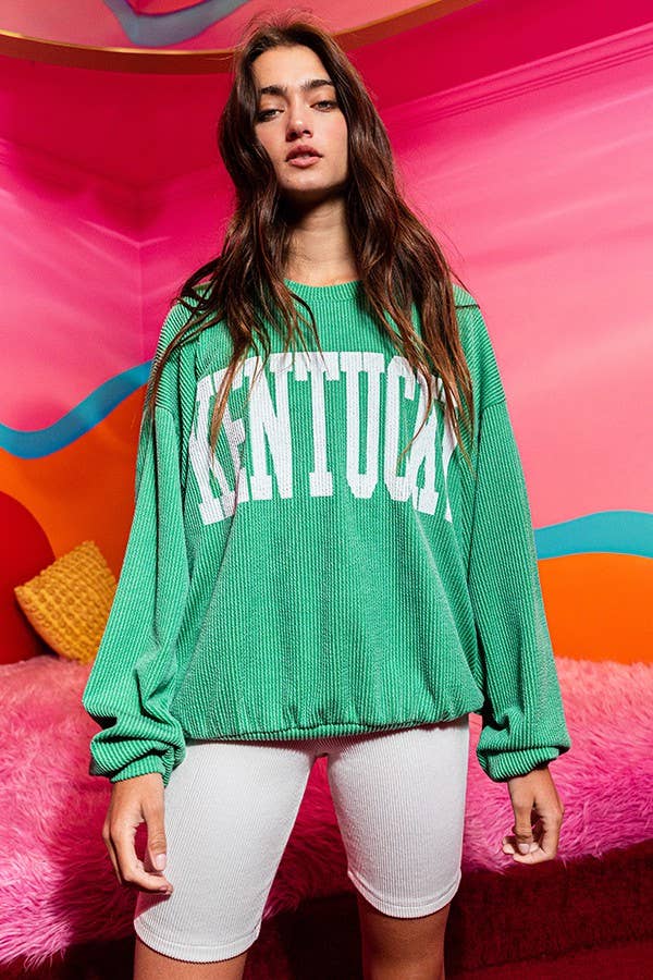 KELLY GREEN T1770M 'KENTUCKY' Comfy Oversize Graphic Sweatshirt, Gameday for wholesale on Faire5