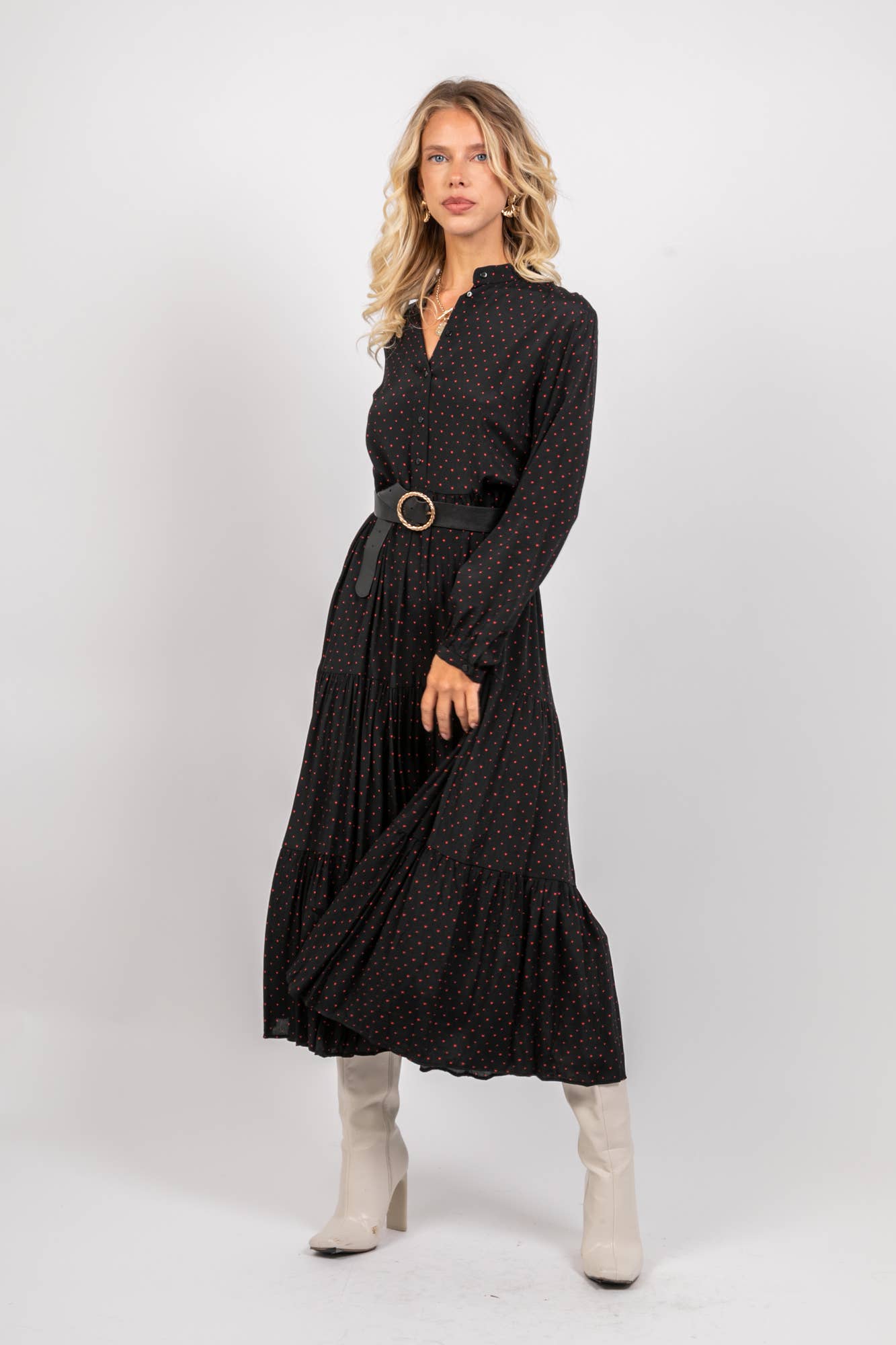 Black Long printed shirt dress, faded style, flared cut for wholesale on Faire4