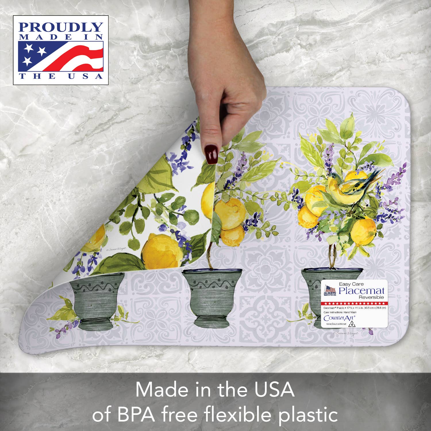 CounterArt/Highland Home/Thirstystone – Großhandel Platzdeckchen – Watercolor Lemons Wendbares rechteckiges Kunststoff-Tischset1