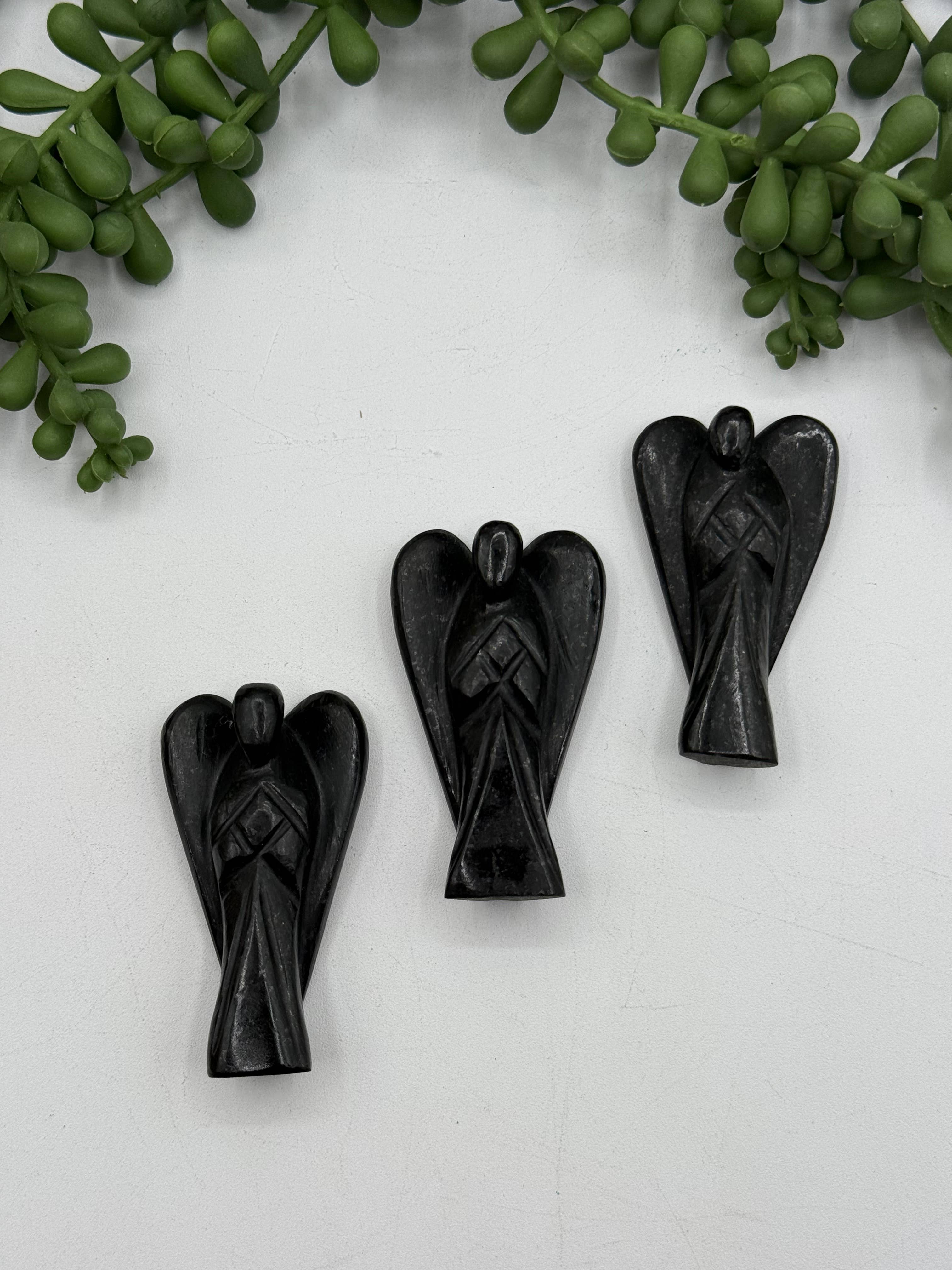 Meraki Gemstones – wholesale Decorative figurine – Shungite Hand Carved Angel  2" Tall (Approx)2
